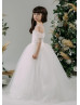 Cold Shoulder Ivory Pearls Tulle Flower Girl Dress